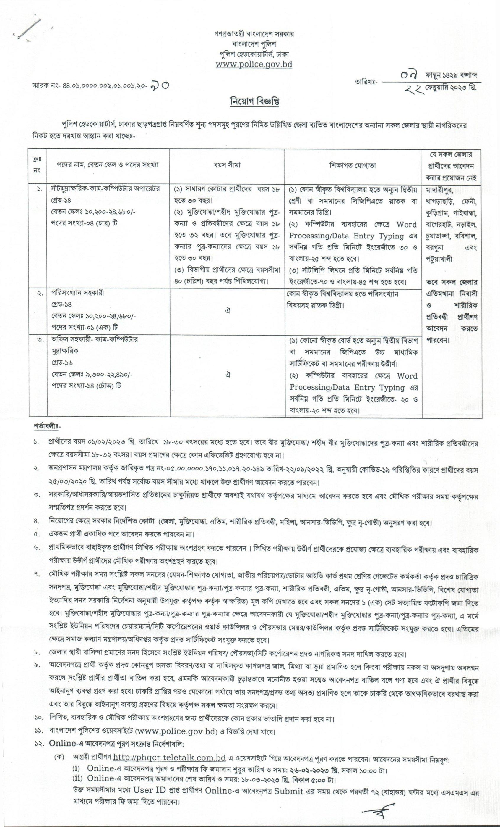 Bangladesh Police Job Circular New Bd Govt Job Circular